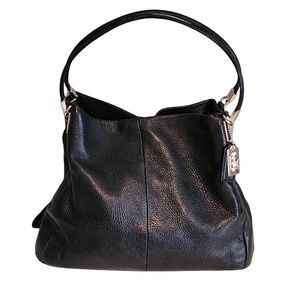 Coach Edie Black Pebbled Leather Shoulder Bag Slouchy Triple Compartment